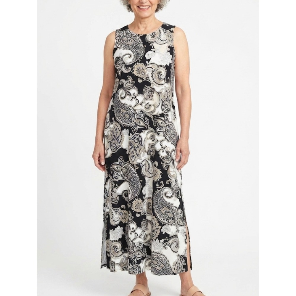 J. JILL Wearever Collection Medium Black White Paisley Sleeveless Maxi Dress